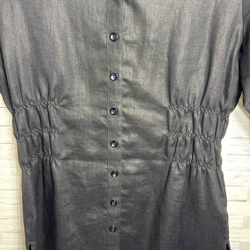 Westbound Linen Women’s Black Button Up Smocked Waist Mock Collared Shirt Size 8 - Picture 3 of 12